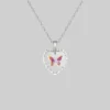 CLASSICS NEW DAWN. Butterfly Engraved Glass Heart Necklace - Silver Necklaces & Chains