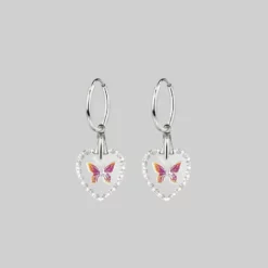 CLASSICS NEW DAWN. Butterfly Glass Heart Hoop Earrings - Silver