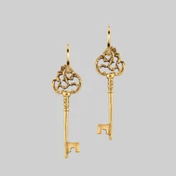 End Of Line VERONA. Skeleton Key Earrings - Gold