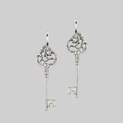 End Of Line VERONA. Skeleton Key Earrings - Silver
