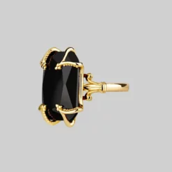 HALLOWEEN 2021 MAGDALENA. Black Spinel Gothic Ring - Gold