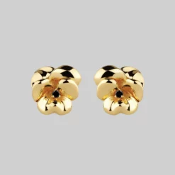End Of Line HARMONY. Pansy Flower Stud Earrings - Gold