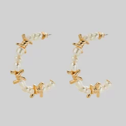 SS22 RUTHLESS. Barbed Wire & Ivory Pearl Large Hoop Earrings - Gold