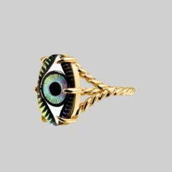End Of Line BEHOLD. Iridescent Glass Eye Ring - Gold