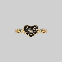 End Of Line MEMENTO MORI. Black Enamel Heart Gold Ring Gold Rings