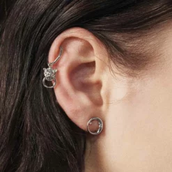 CLASSICS MINI ANWAR. Lion Knocker Hoop Earrings - Silver