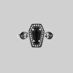 CLASSICS MORI. Black Onyx & Crystal Coffin Silver Ring