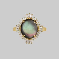 End Of Line CHERISH. Black Mother Of Pearl Cocktail Ring - Gold