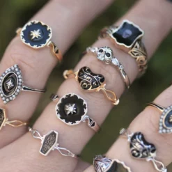 End Of Line MEMENTO MORI. Black Enamel Heart Gold Ring Gold Rings