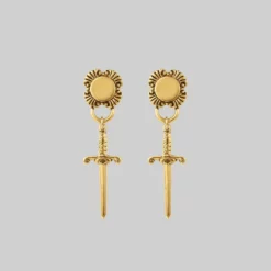 AW21 SACRAMENT. Ornate Shield & Sword Earrings - Gold
