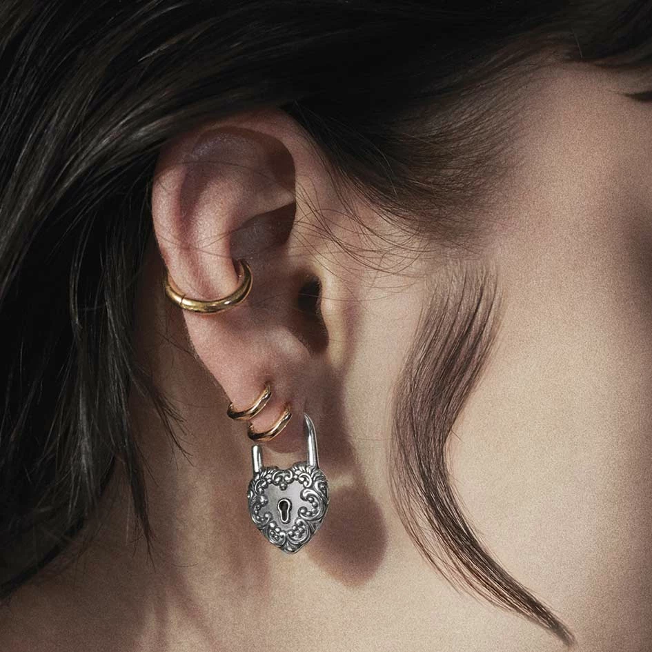 End Of Line KEEPER. Ornate Heart Padlock Silver Earrings 2 End Of Line KEEPER. Ornate Heart Padlock Silver Earrings