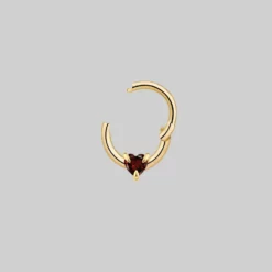 CLASSICS HEART & SOUL. Garnet Heart Septum Clicker Ring - Gold Earrings