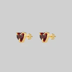 CLASSICS HEART & SOUL. Garnet Heart Stud Earrings - Gold