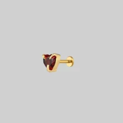 CLASSICS HEART & SOUL. Garnet Heart Stud Earring - Gold