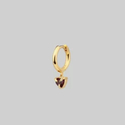 CLASSICS HEART & SOUL. Garnet Dangly Heart Hoop Earrings - Gold