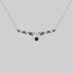 End Of Line DAMASK. Black Spinel Rose Foliage Collar Necklace - Silver Necklaces & Chains