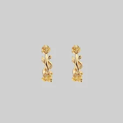 CLASSICS Earrings SARAH. Rose Foliage Hoops - Gold