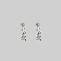 CLASSICS Earrings SARAH. Rose Foliage Hoops - Silver
