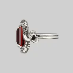 BLACK FRIDAY 2021 MALICE. Garnet CZ Coiled Snake Cocktail Ring - Silver Rings