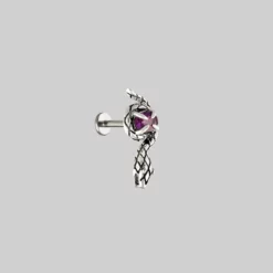 AW21 Earrings INSIDIOUS. Amethyst Coiled Snake Stud Earring - Silver