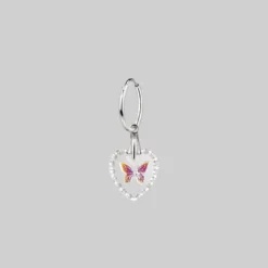 CLASSICS NEW DAWN. Butterfly Glass Heart Hoop Earrings - Silver