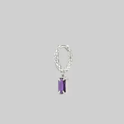 CLASSICS NYMPH. Dangly Amethyst Rectangle Hoop Earrings - Silver