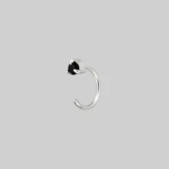 CLASSICS Round Black Spinel Huggie Hoop Earrings - Silver