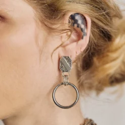 AW21 RITUAL. Ornate Shield Hoop Earrings - Silver