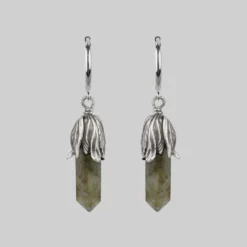 CLASSICS DEATH BLOOM. Labradorite Gemstone Hoop Earrings - Silver