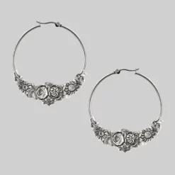 CLASSICS EMINENCE. Romantic Floral Hoop Earrings - Silver