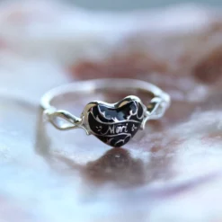 CLASSICS Silver Rings MEMENTO MORI. Black Enamel Heart Silver Ring