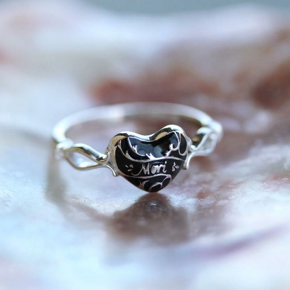 CLASSICS Silver Rings MEMENTO MORI. Black Enamel Heart Silver Ring 1 CLASSICS Silver Rings MEMENTO MORI. Black Enamel Heart Silver Ring