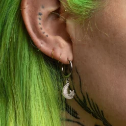 End Of Line LITTLE DREAMS. Moon & Star Hoop Earrings - Silver