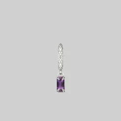 CLASSICS NYMPH. Dangly Amethyst Rectangle Hoop Earrings - Silver