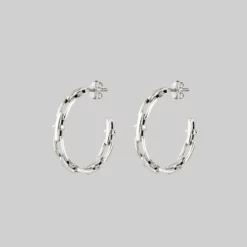 AW21 LUCIA. Spiked Chain Hoop Earrings - Silver