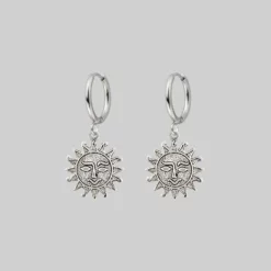 End Of Line LUMI. Sun Face Hoop Earrings - Silver