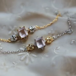 VALENTINES 2022 Necklaces & Chains STAR CROSSED LOVERS. Rose Quartz & Skulls Choker - Silver