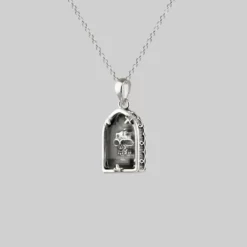HALLOWEEN 2021 OMINOUS. Skull Under Glass Necklace - Silver
