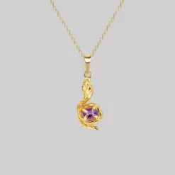 AW21 INSIDIOUS. Amethyst Coiled Snake Necklace - Gold