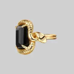 BLACK FRIDAY 2021 Rings MALICE. Black Spinel Coiled Snake Cocktail Ring - Gold