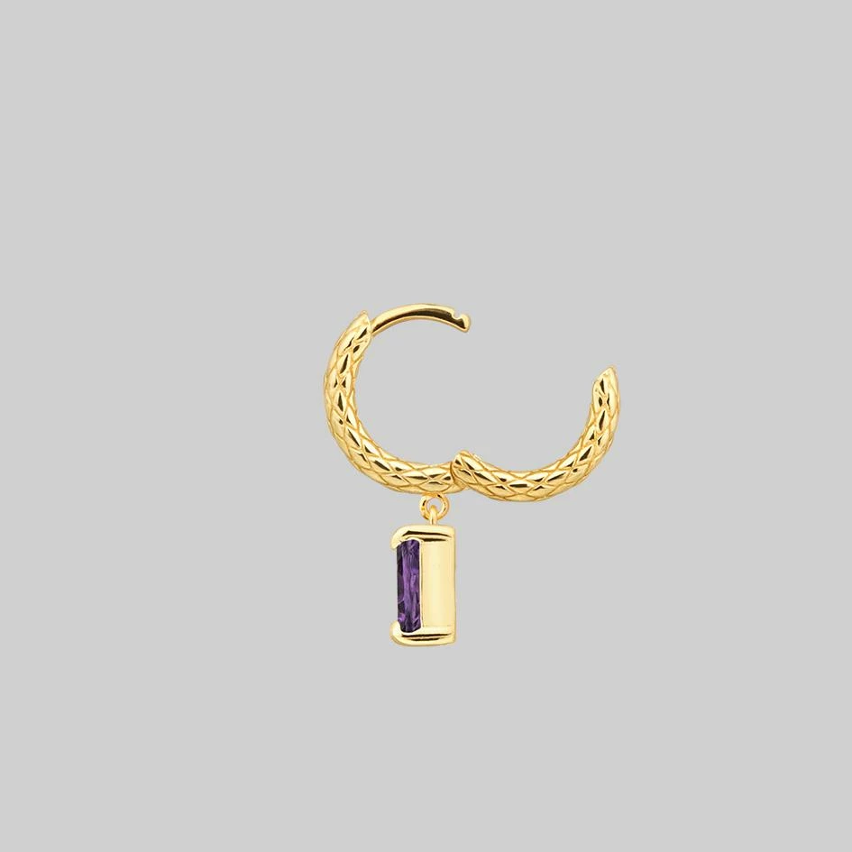 CLASSICS NYMPH. Dangly Amethyst Rectangle Hoop Earrings - Gold 7 CLASSICS NYMPH. Dangly Amethyst Rectangle Hoop Earrings - Gold