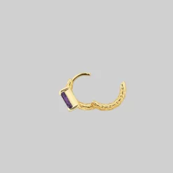 CLASSICS NYMPH. Amethyst Rectangle Hoop Earrings - Gold 14 CLASSICS NYMPH. Amethyst Rectangle Hoop Earrings - Gold