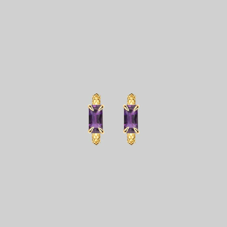 CLASSICS NYMPH. Amethyst Rectangle Hoop Earrings - Gold 3 CLASSICS NYMPH. Amethyst Rectangle Hoop Earrings - Gold