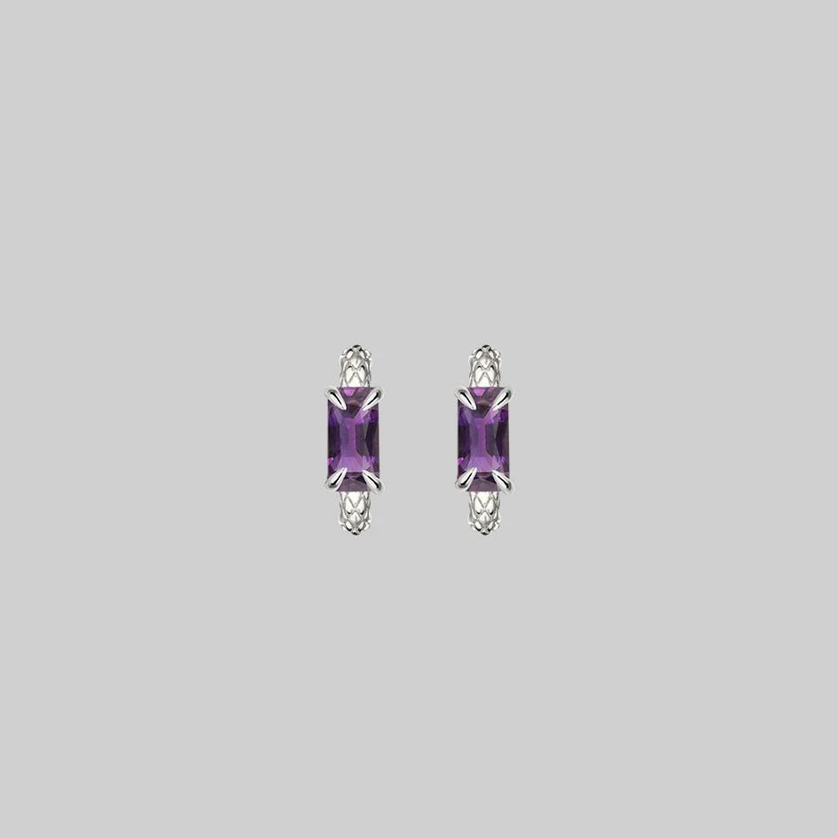 CLASSICS NYMPH. Amethyst Rectangle Hoop Earrings - Silver 3 CLASSICS NYMPH. Amethyst Rectangle Hoop Earrings - Silver