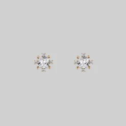 CLASSICS SACCHARINE. Cubic Zirconia Gold Stud Earrings