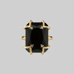 HALLOWEEN 2021 MAGDALENA. Black Spinel Gothic Ring - Gold