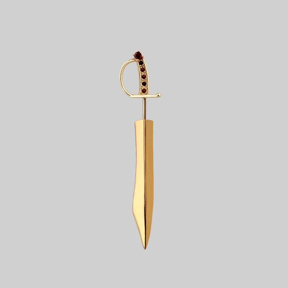 CLASSICS REVOLT. Garnet Sword Single Earring - Gold Earrings 4 CLASSICS REVOLT. Garnet Sword Single Earring - Gold Earrings