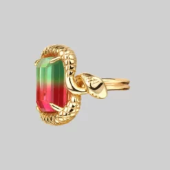 BLACK FRIDAY 2021 MALICE. Tourmaline CZ Coiled Snake Cocktail Ring - Gold