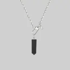 End Of Line SCARLET. Black Agate Pendant & Fob Clasp Necklace - Silver Necklaces & Chains